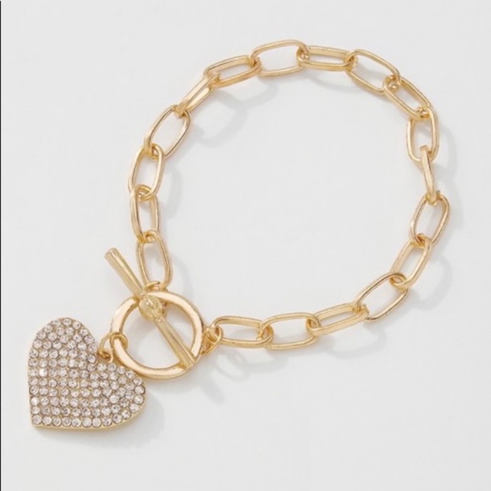 Gold rhinestone heart bracelet